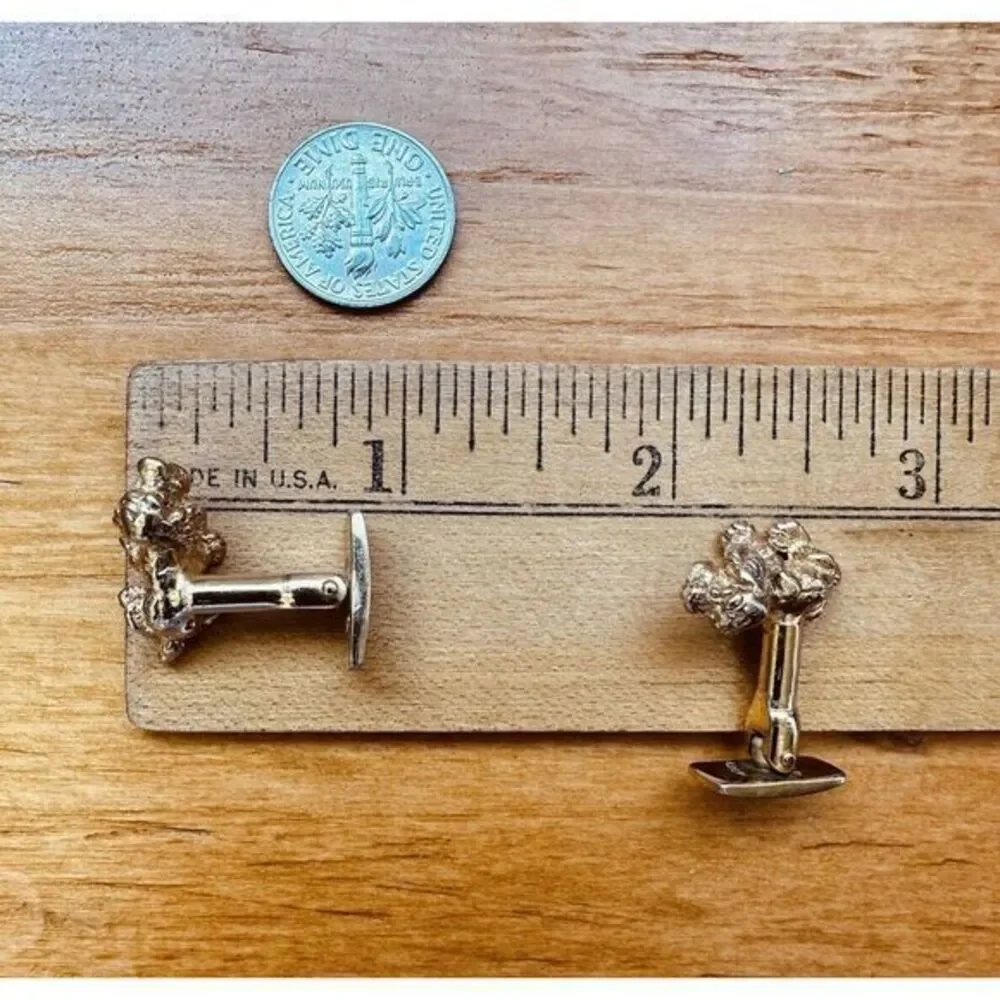 Vintage Smith Pat Pending Basset Dachshund‎ Long Hair Dog Cufflinks Gold Tone